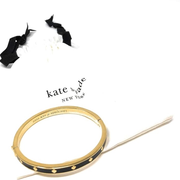 NWT Kate Spade Spot The Spade Thin Black/Gold Tone Bangle Bracelet O0RU2565 NEW - Picture 6 of 8